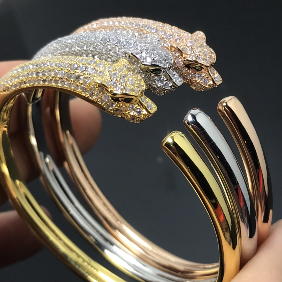 replica Cartier Half Diamond Panthère de Bracelet Open Cuff Bangle - H Lin Jewelry