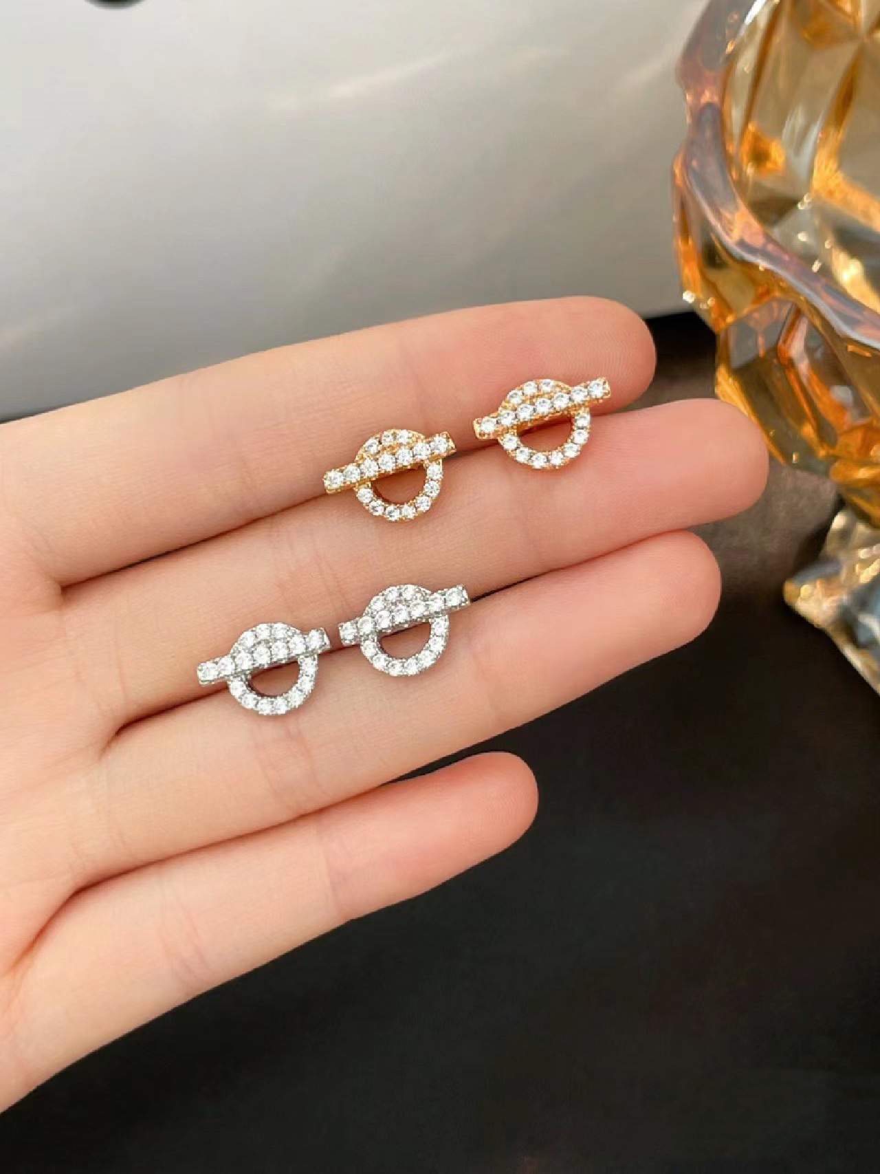 replica Hermes Diamond Paved Q Stud Earrings - H Lin Jewelry
