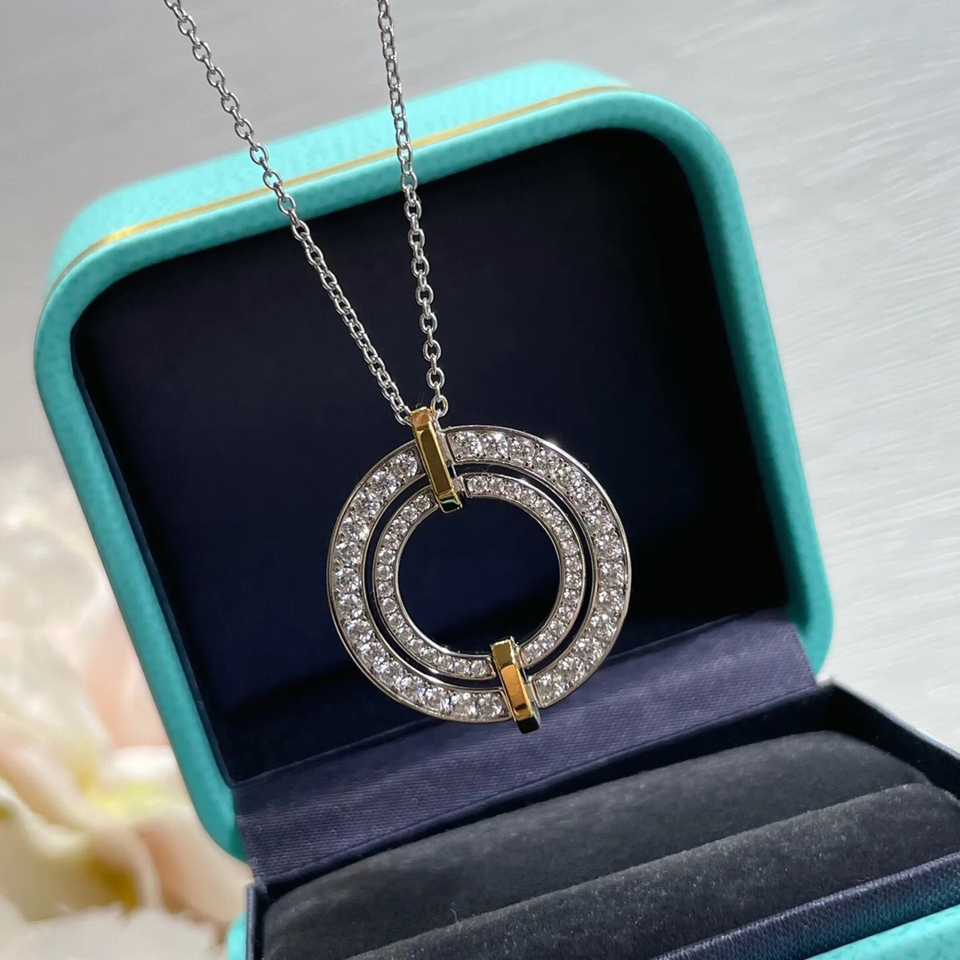 replica Tiffany Mixed Metal Color Large Round Pendant Necklace - H Lin Jewelry
