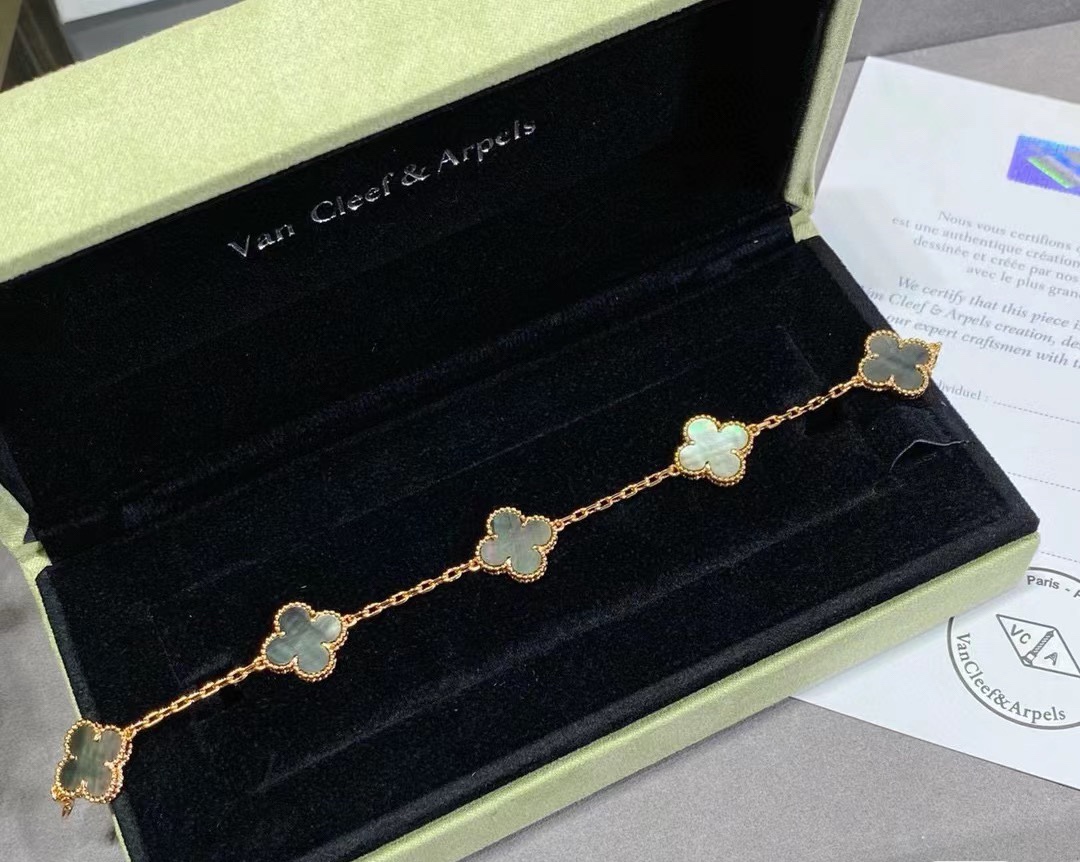 replica Van Cleef & Arpels Grey Clover Vintage Alhambra Bracelet, 5 Motifs - H Lin Jewelry