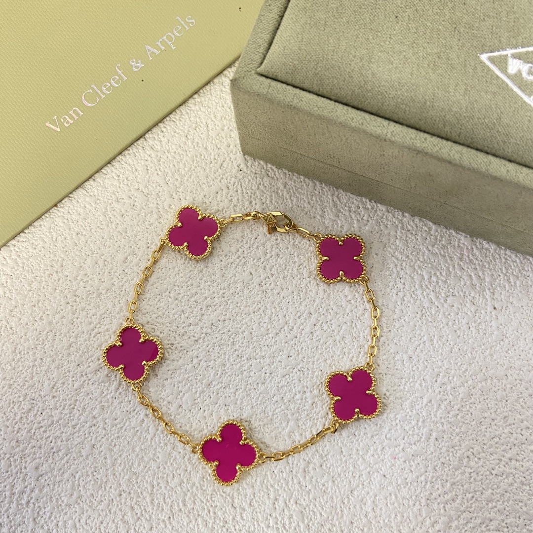 replica Van Cleef & Arpels 5 Rose Red Motifs Vintage Alhambra Bracelet - H Lin Jewelry