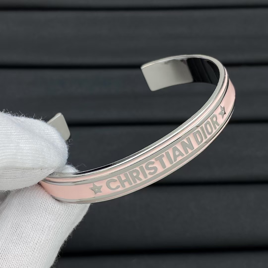 replica Christian Dior Pink Enamel Open Cuff Bangle Bracelet - H Lin Jewelry