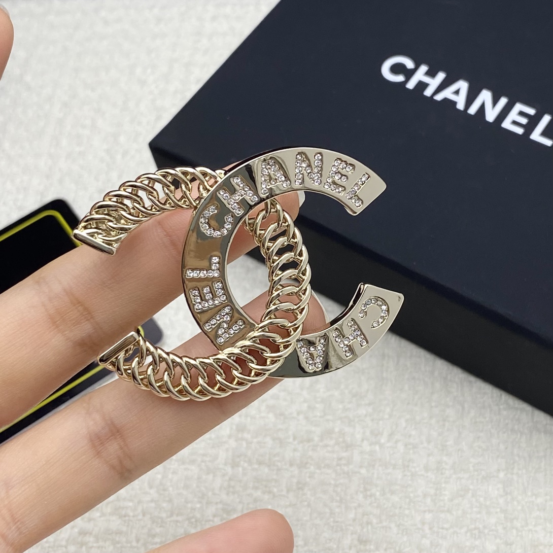 replica Chanel Light Gold Twist Monogram CC Brooch - H Lin Jewelry