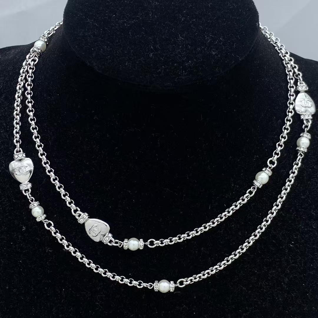 replica Chanel Silver Two Rows Chain Necklace - H Lin Jewelry