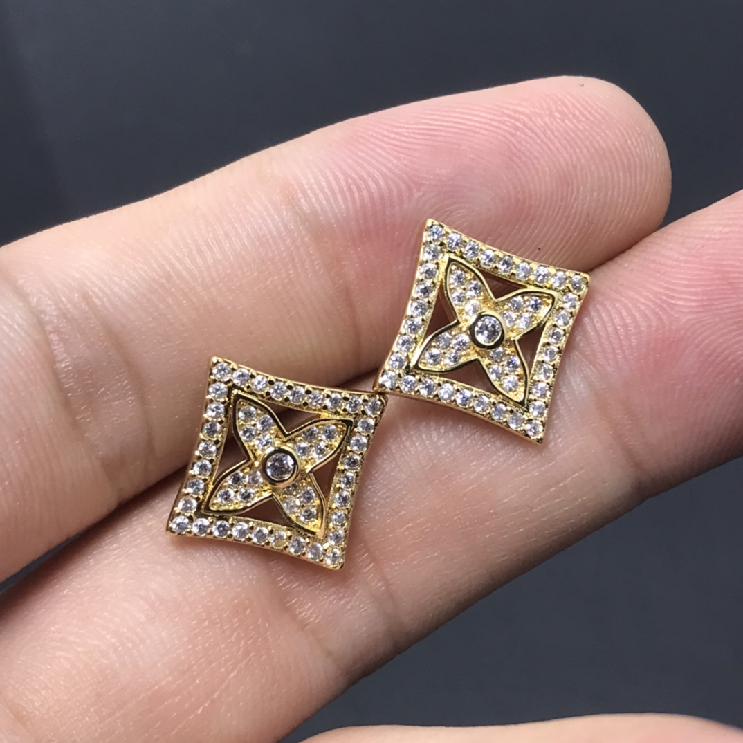 replica Louis Vuitton Full Diamond Paved Blossom Stud Earrings - H Lin Jewelry