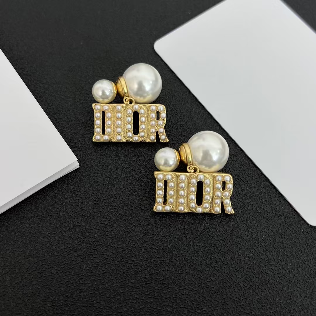replica Pearl Paved Dior Letters Earrings - H Lin Jewelry