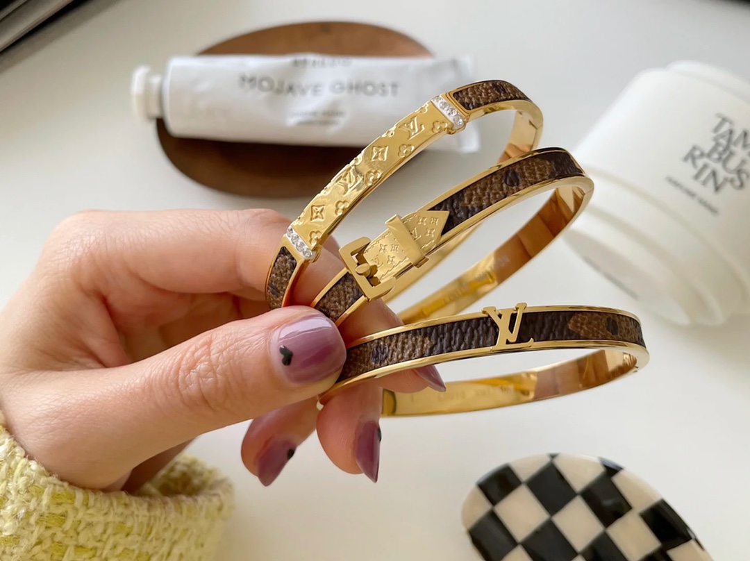 replica Louis Vuitton Vintage Leather Bangle Bracelet - H Lin Jewelry