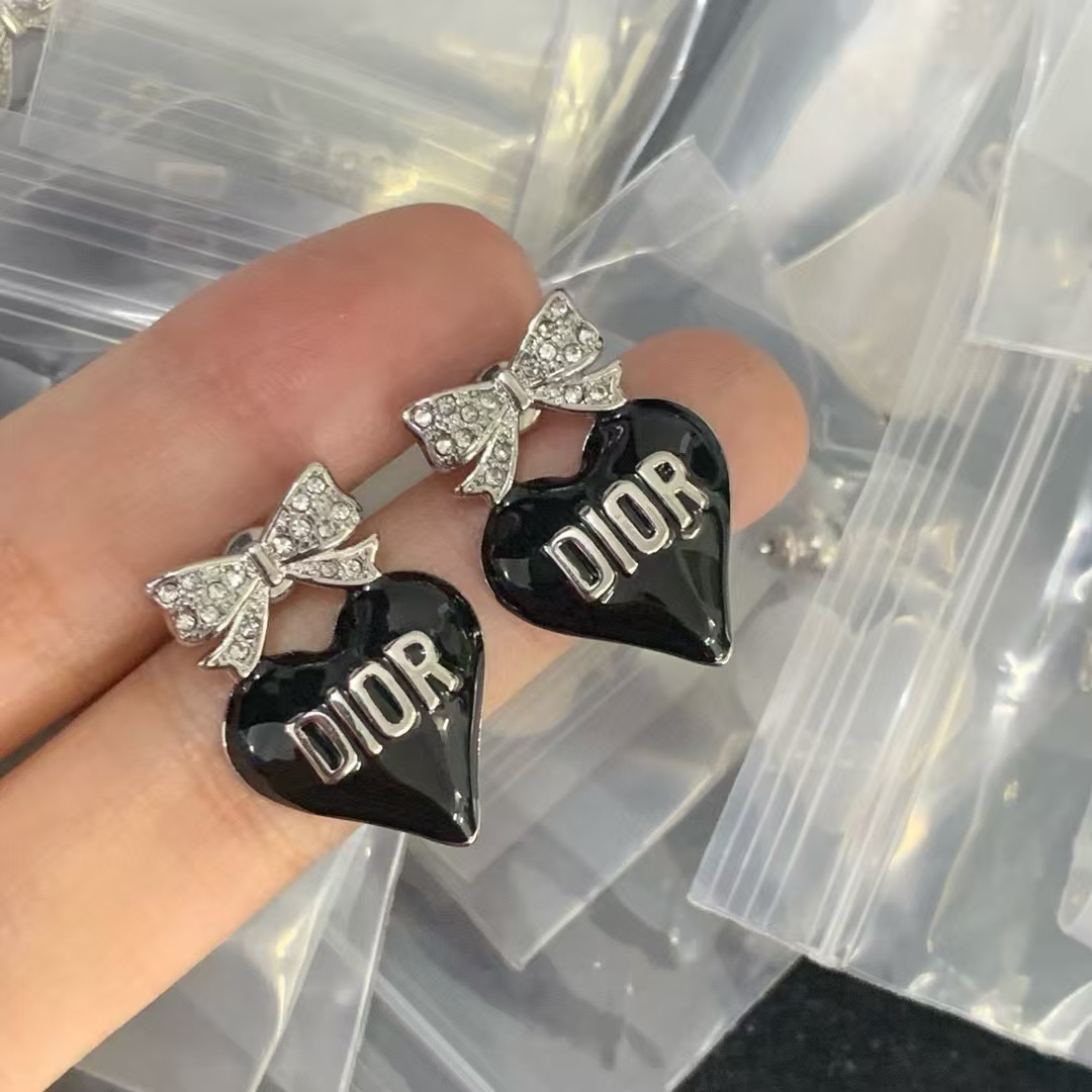 replica Dior Enamel Bow with Heart Earrings - H Lin Jewelry