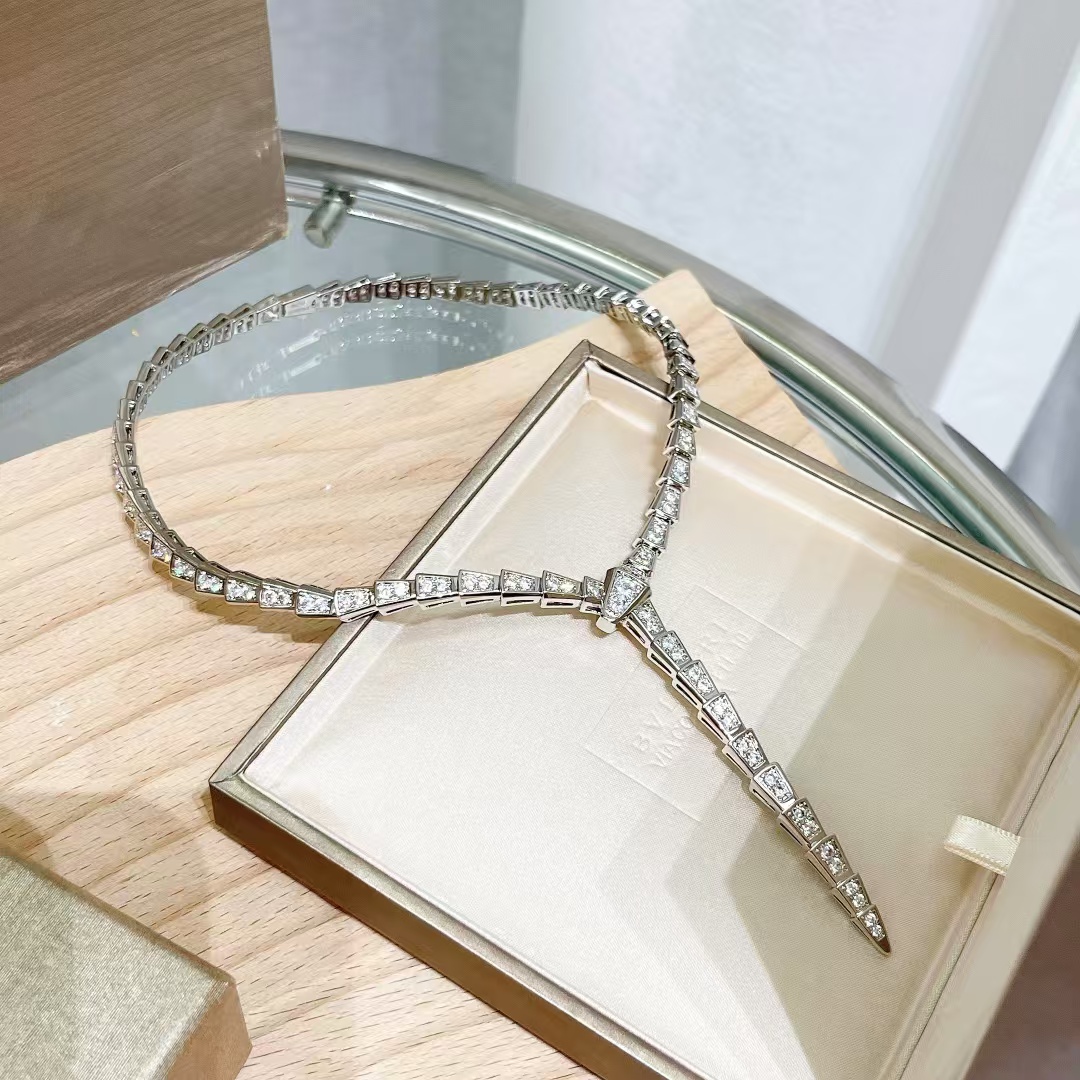 replica Bvlgari Serpenti Viper Necklace - Full Diamond - H Lin Jewelry