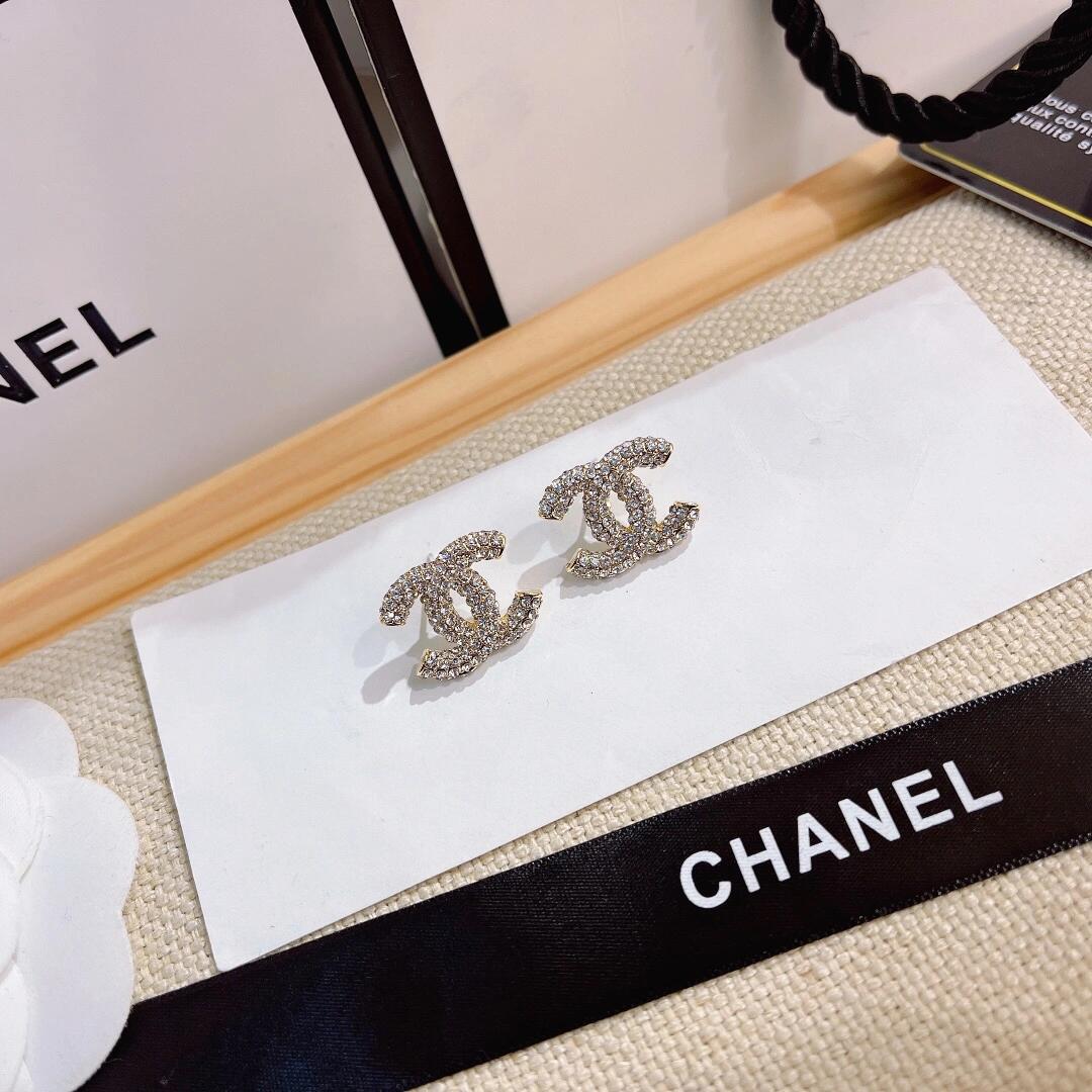 replica Chanel Full Diamond Paved CC Earrings - H Lin Jewelry