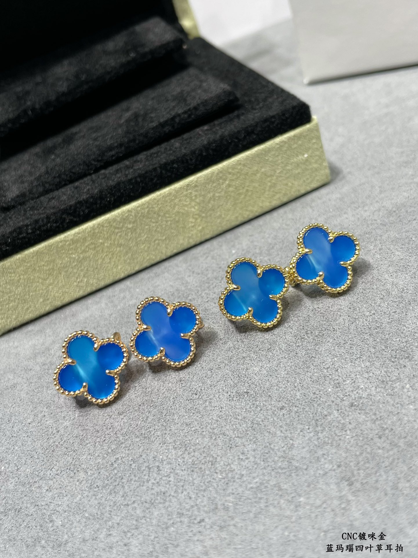 replica Van Cleef & Arpels Blue Carnelian Clover Earrings - H Lin Jewelry