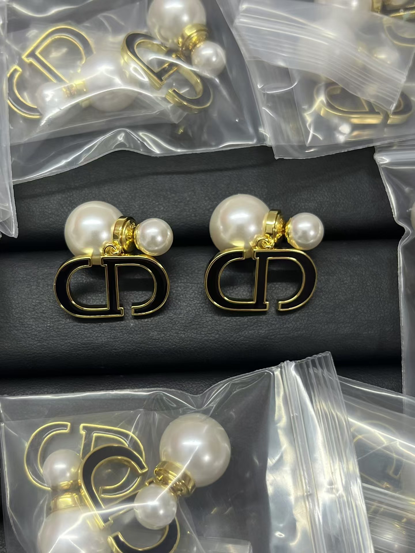 replica Dior Enamel CD Dangle Pearl Earrings - H Lin Jewelry