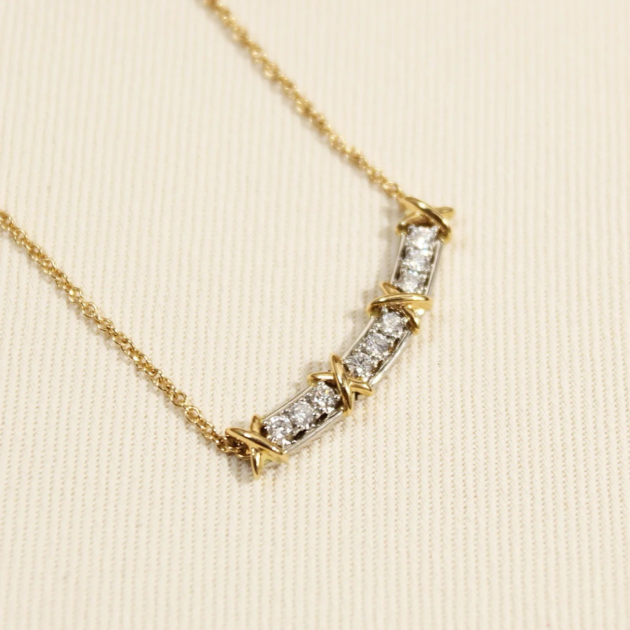 replica Jean Schlumberger by Tiffany Sixteen Stone Narrow Pendant Necklace with Diamonds - H Lin Jewelry