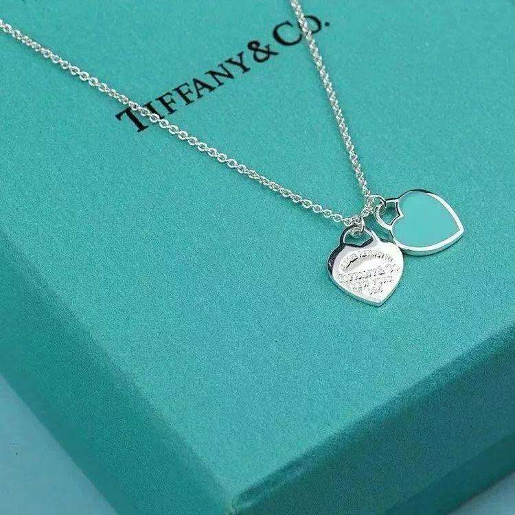 replica Tiffany Double Heart Tag Pendant Necklace - H Lin Jewelry