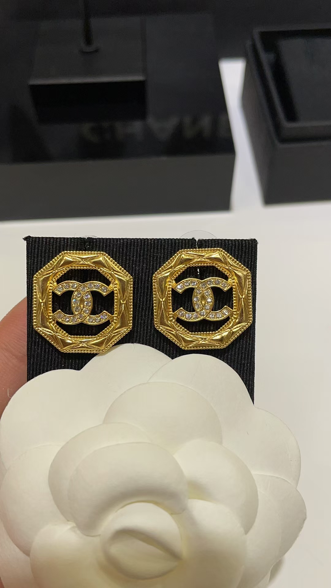 replica Chanel Geometric Octagon Stud Earrings - H Lin Jewelry