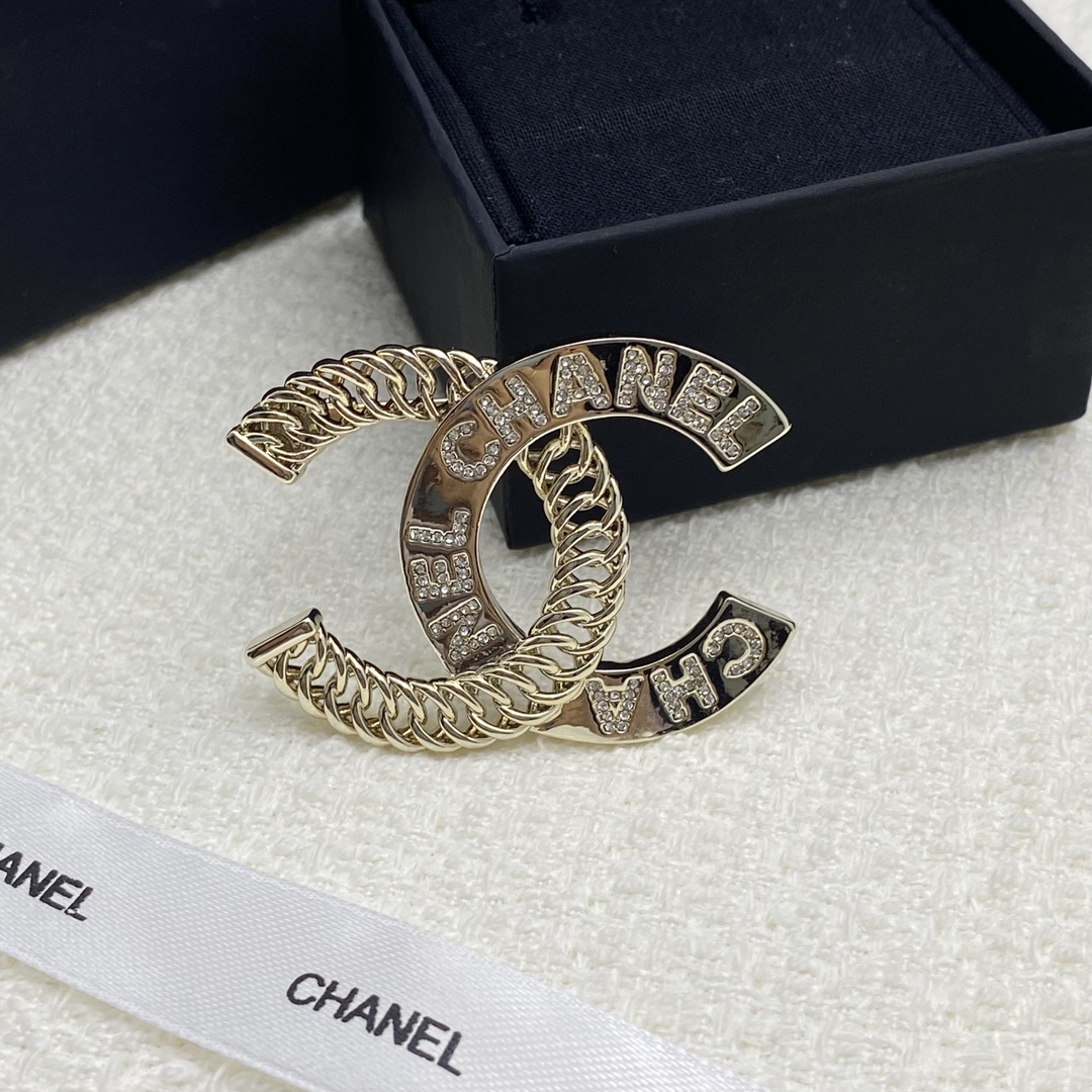 replica Chanel Light Gold Twist Monogram CC Brooch - H Lin Jewelry