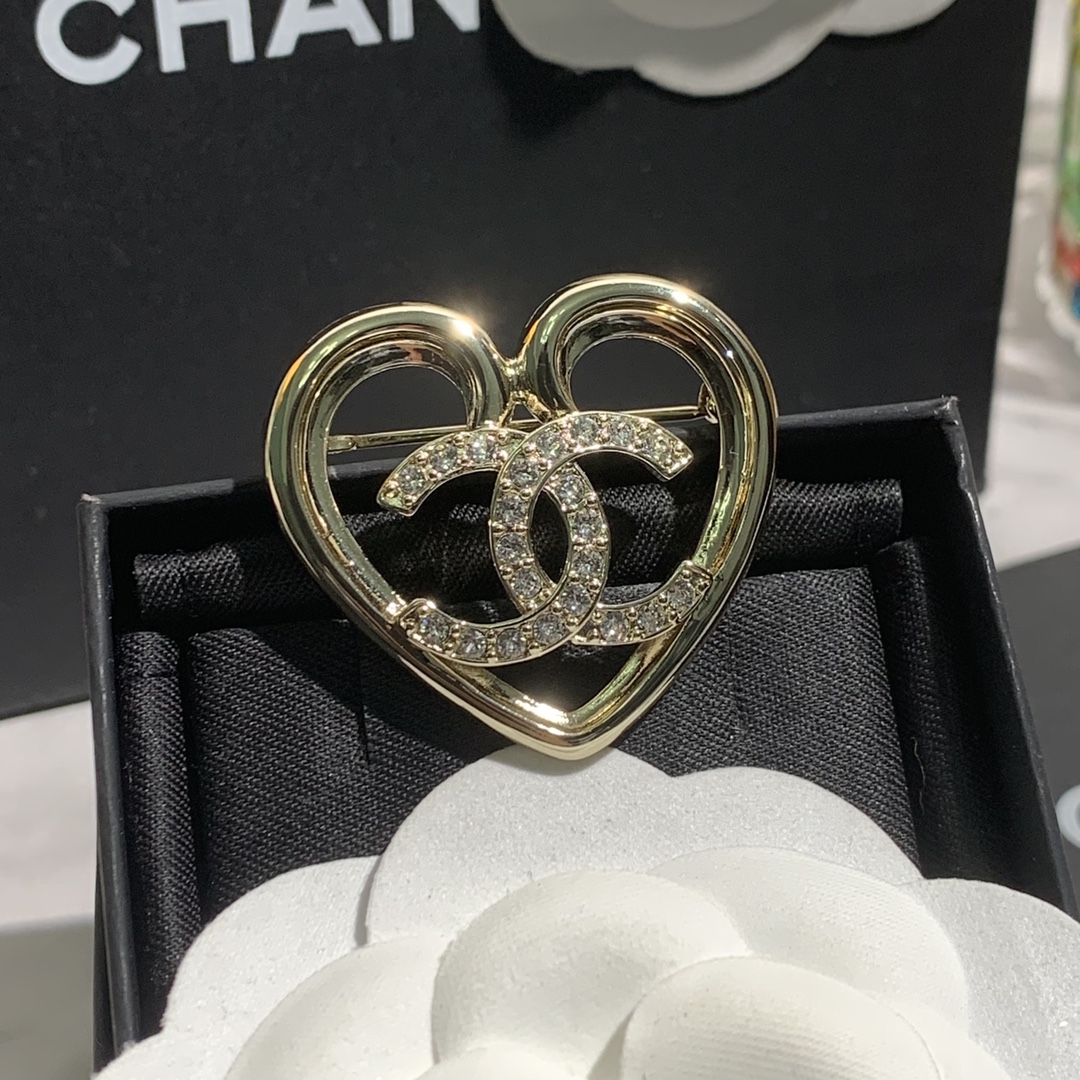 replica Chanel Light Gold Hollow Heart Brooch - H Lin Jewelry