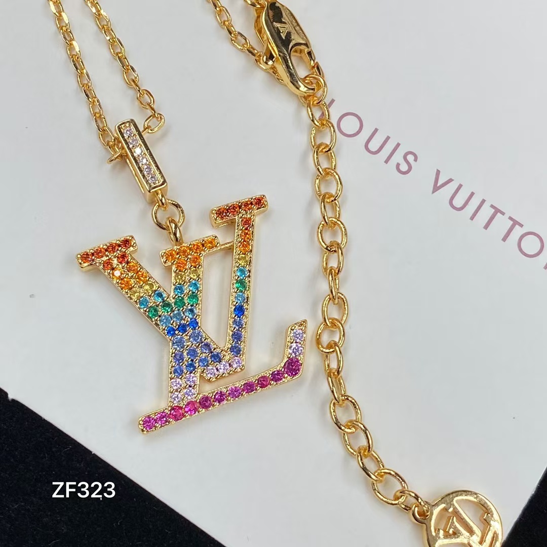replica Louis Vuitton Colorful Diamond LV Letters Pendant Necklace - H Lin Jewelry