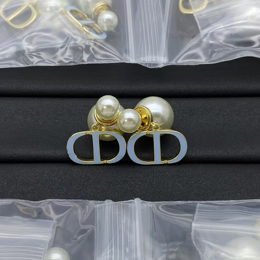 replica Dior Blue Enamel Pearl Earrings - H Lin Jewelry