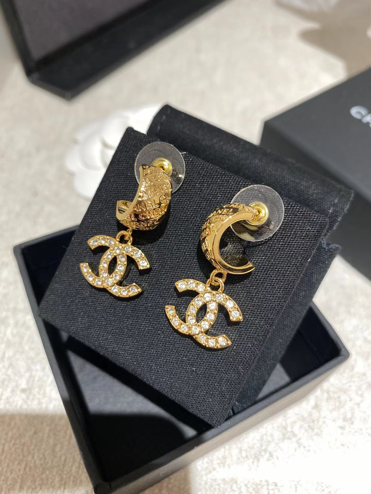 replica Chanel Gold Color Double C Dangle Earrings - H Lin Jewelry
