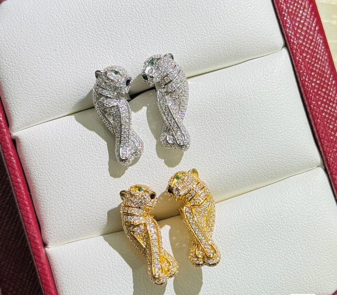replica Cartier Full Paved Diamond Leopard Stud Earrings - H Lin Jewelry