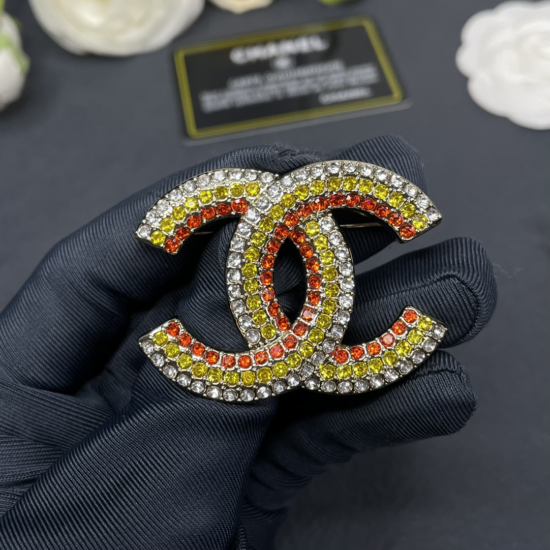 replica Chanel Full Paved Color Diamond CC Brooch - H Lin Jewelry