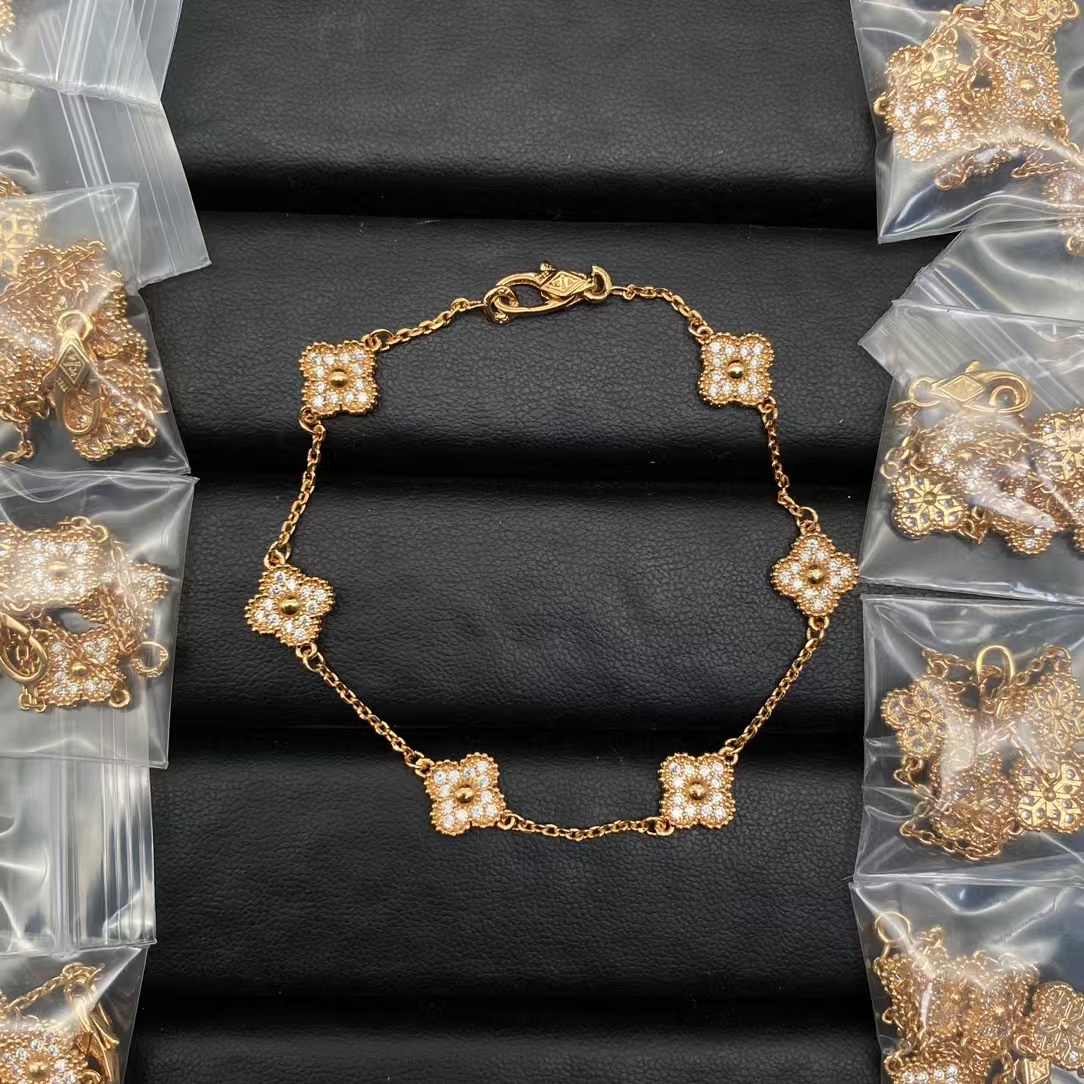 replica Van Cleef & Arpels Paved Full Diamond Sweet Alhambra Bracelet 6 Motifs - H Lin Jewelry