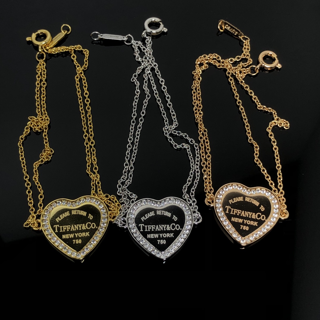 replica Tiffany Paved Diamond Heart Charm Chain Bracelet - H Lin Jewelry