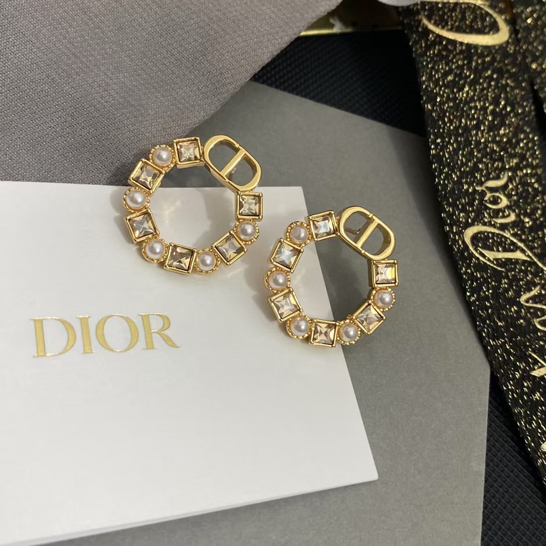 replica Dior Rhinestone Round Earrings - H Lin Jewelry