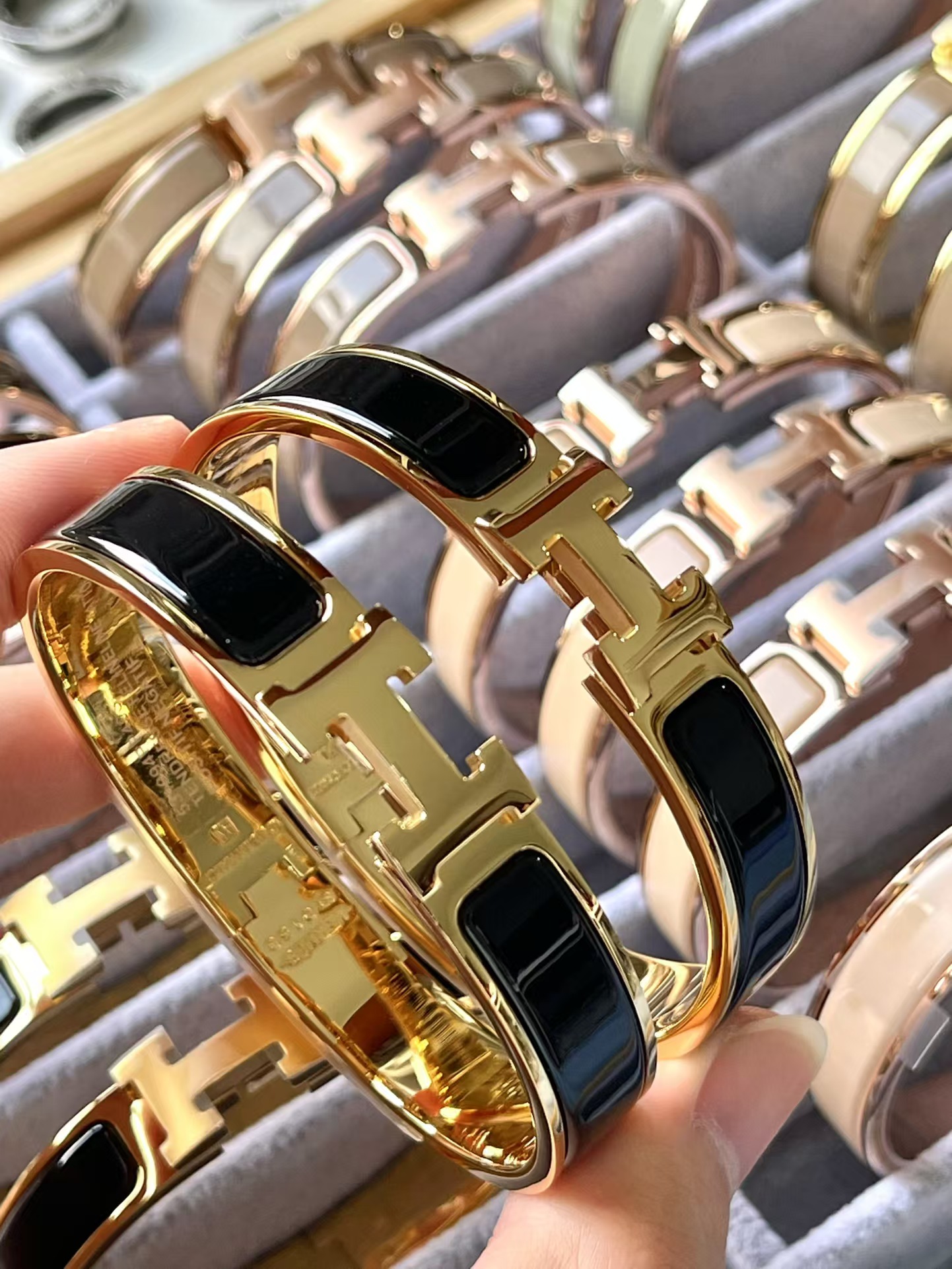 replica Hermes Wide H Enamel Bracelet Bangle - H Lin Jewelry