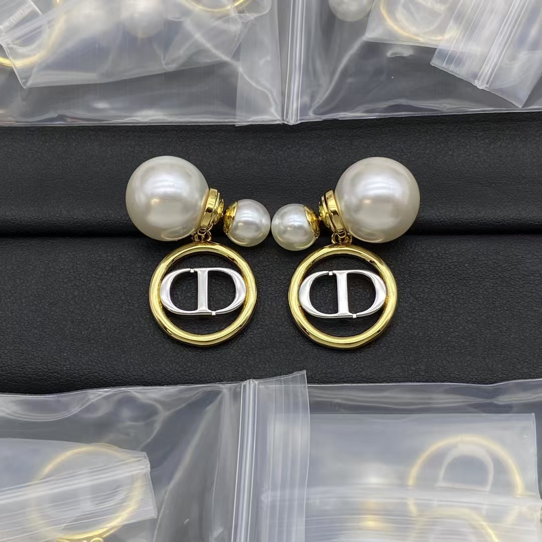 replica Dior Pearl Earrings Mixed Color CD Drop - H Lin Jewelry