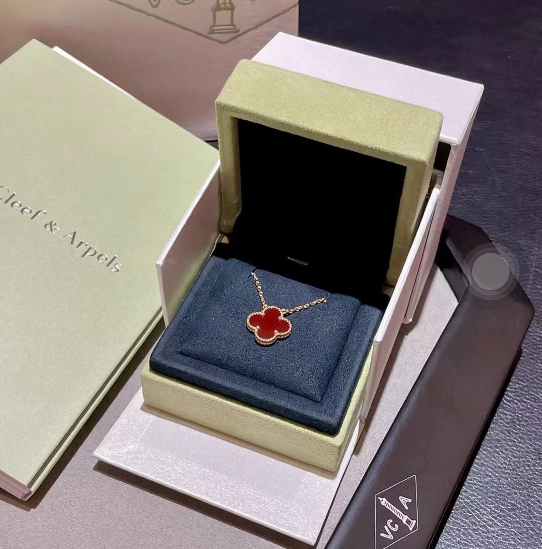 replica Van Cleef & Arpels Red Carnelian Vintage Alhambra Earrings Bracelet Necklace - H Lin Jewelry