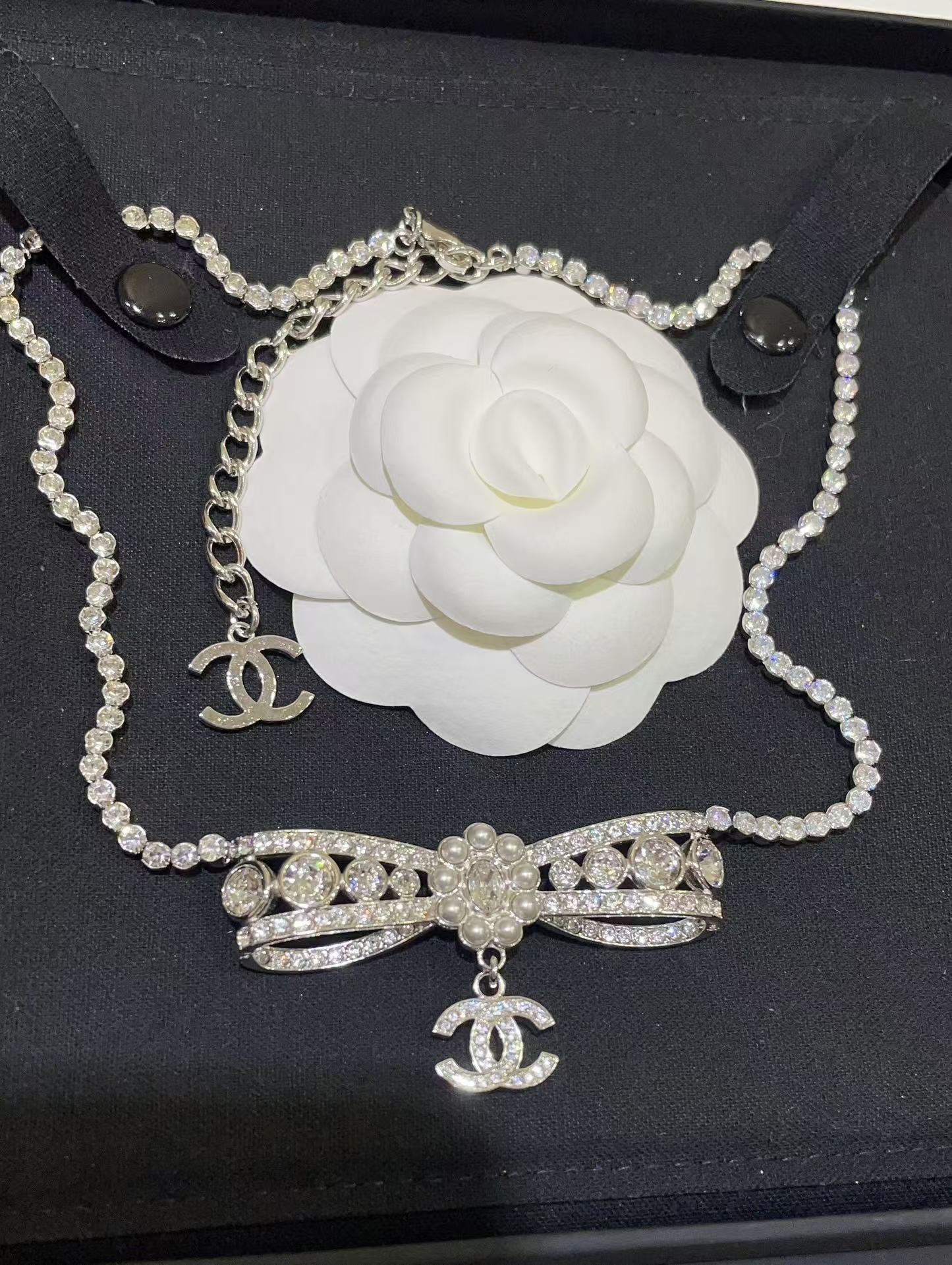 replica Chanel Rhinestone Strass Bowknot Pendant Necklace - H Lin Jewelry