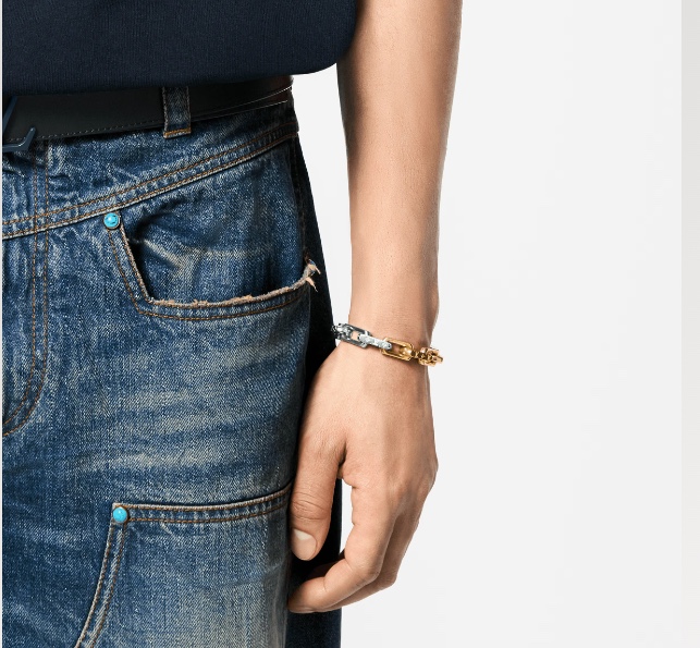 replica Louis Vuitton Silver Gold Mixed Color Chunky Bracelet - H Lin Jewelry
