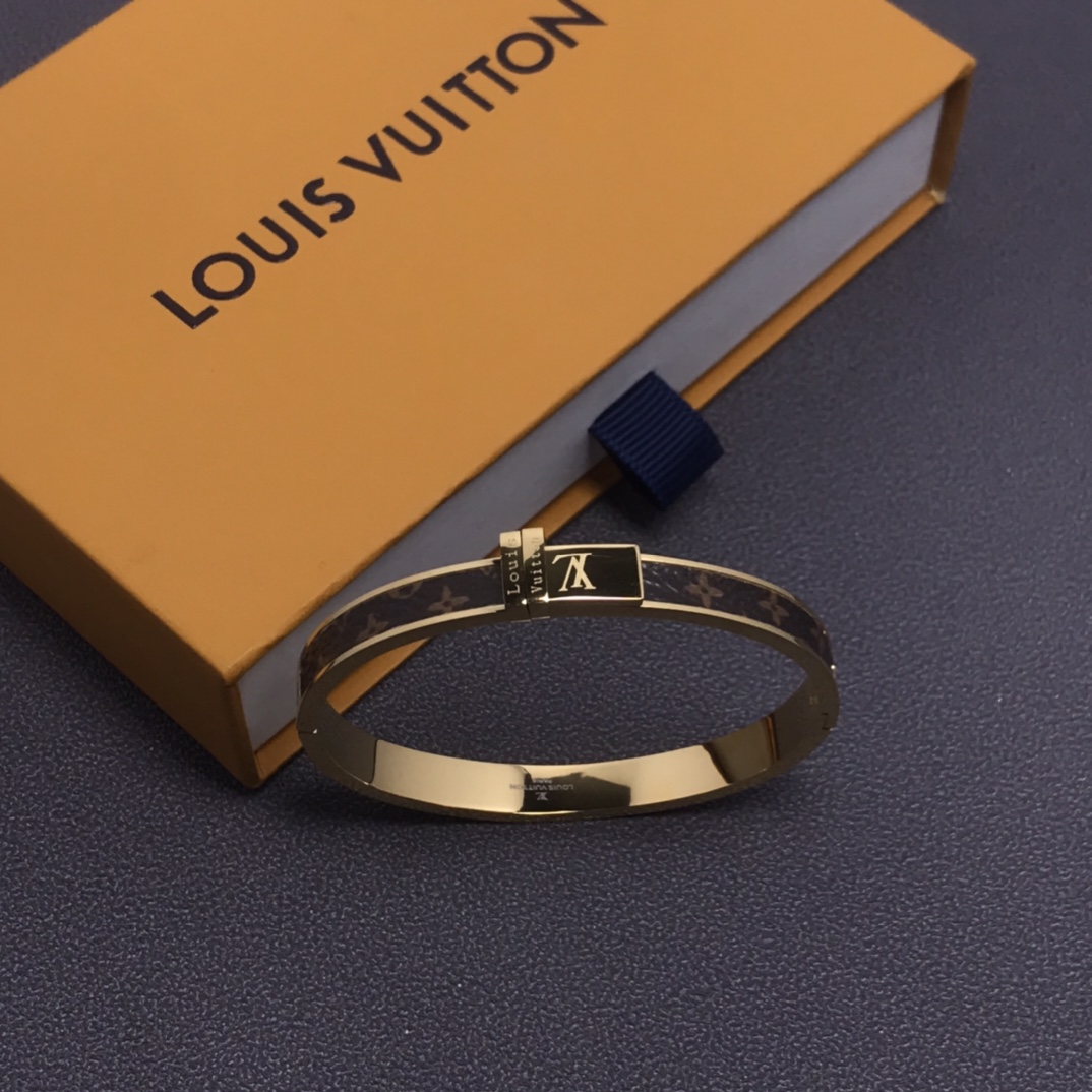 replica Louis Vuitton Leather Golden Bangle Bracelet - H Lin Jewelry