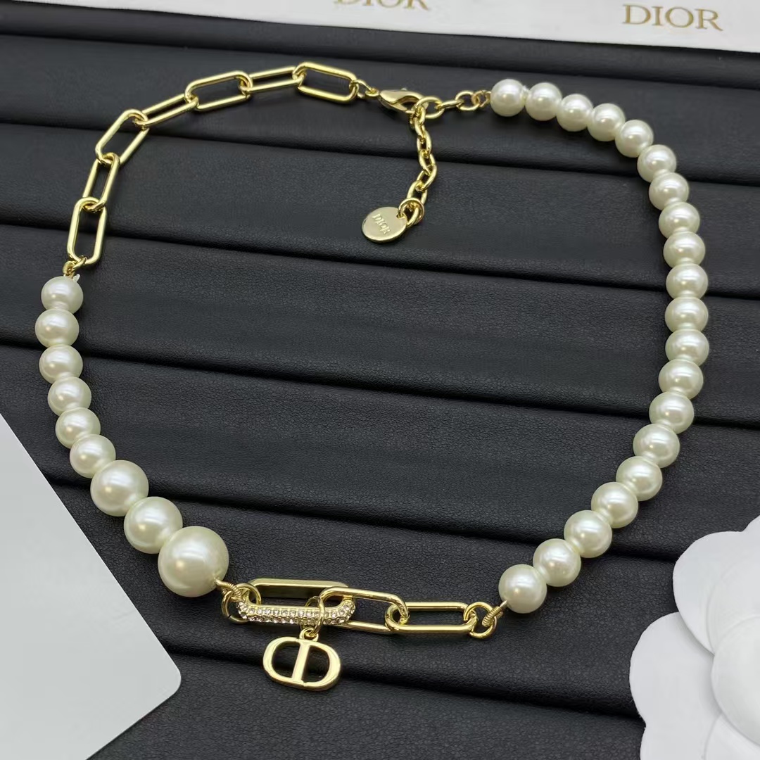 replica Dior Paperclip Chain and Pearl Necklace - H Lin Jewelry