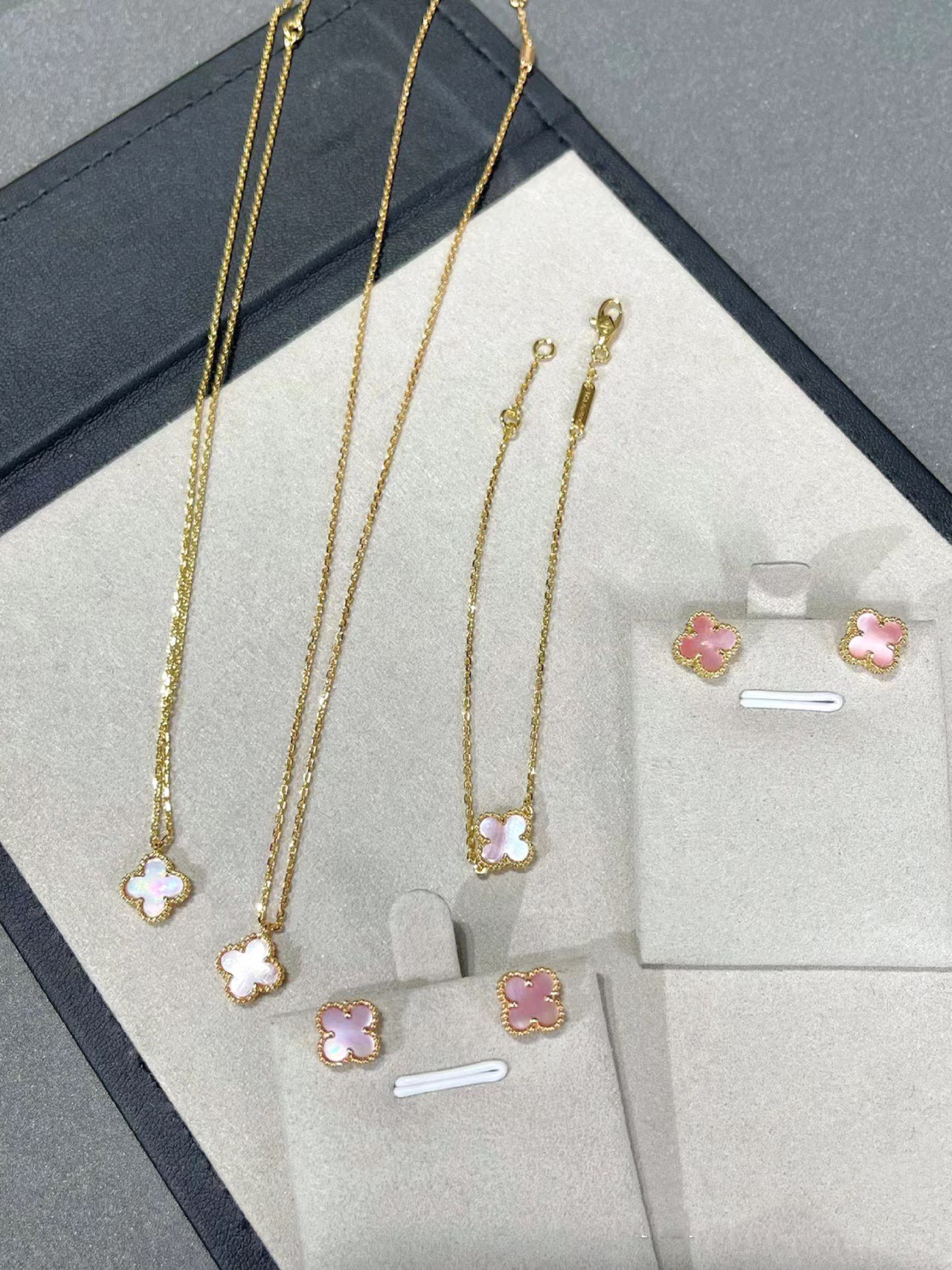 replica Van Cleef & Arpels Pink Clover Sweet Alhambra Pendant Necklace Earrings Bracelet - H Lin Jewelry