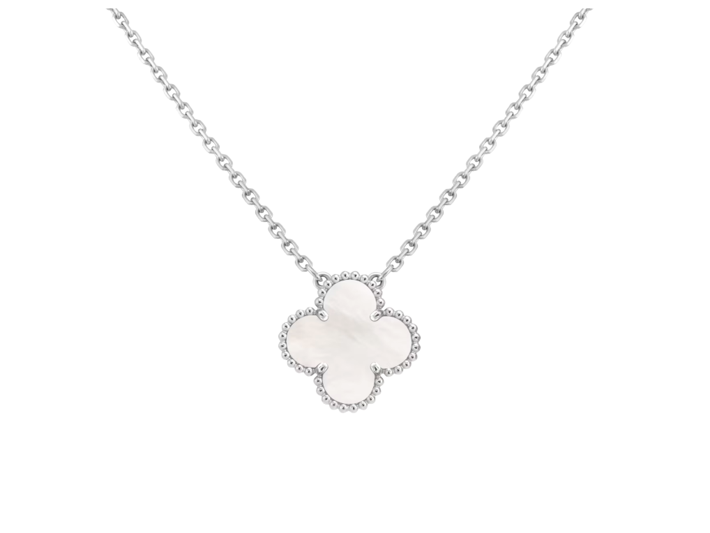 replica Van Cleef & Arpels Vintage Alhambra pendant mother of pearl necklace white gold - H Lin Jewelry