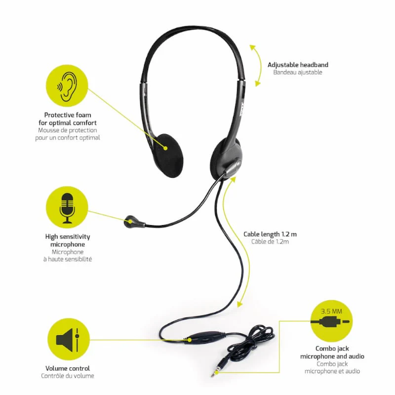 Port Black Stereo Combo-Jack Headset