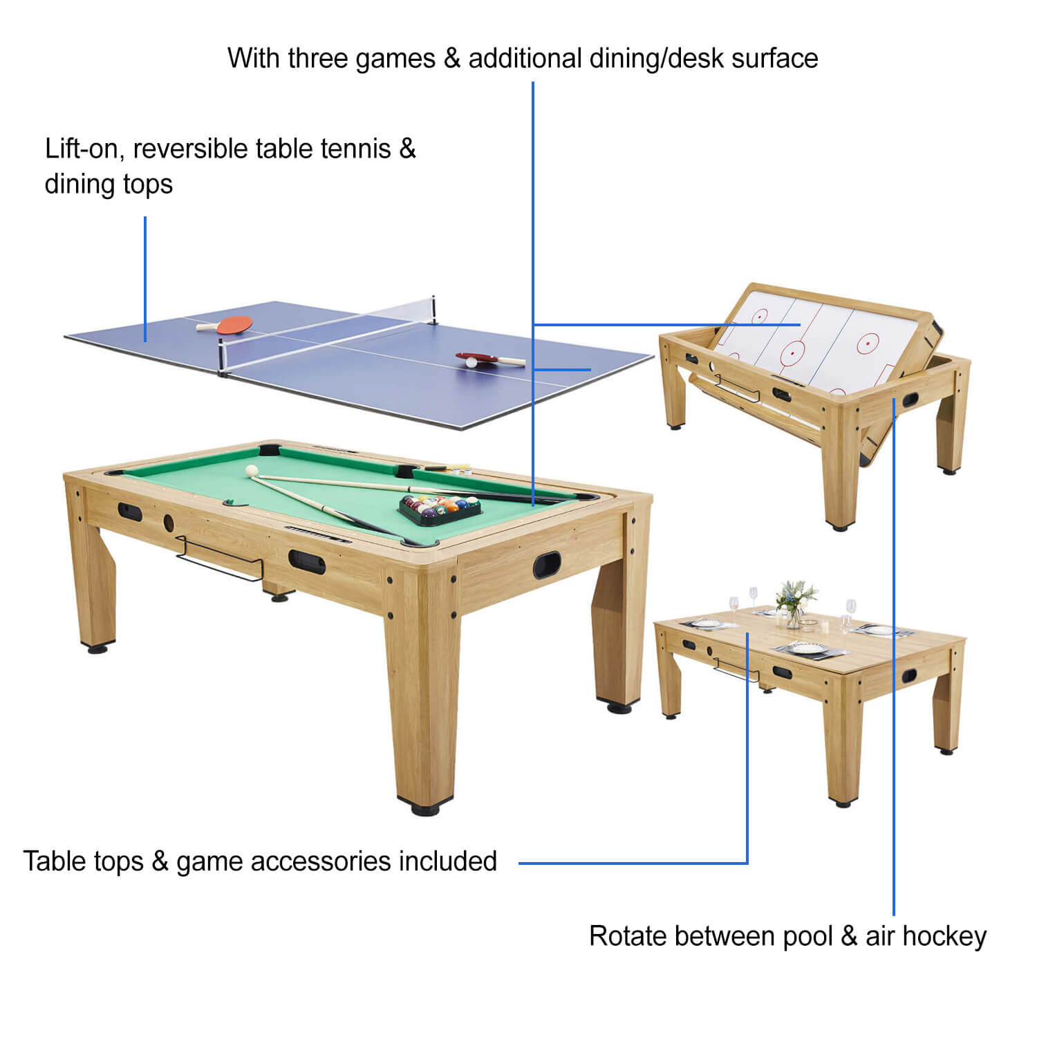 Pureline Multi Games & Dining Table - 6ft/7ft