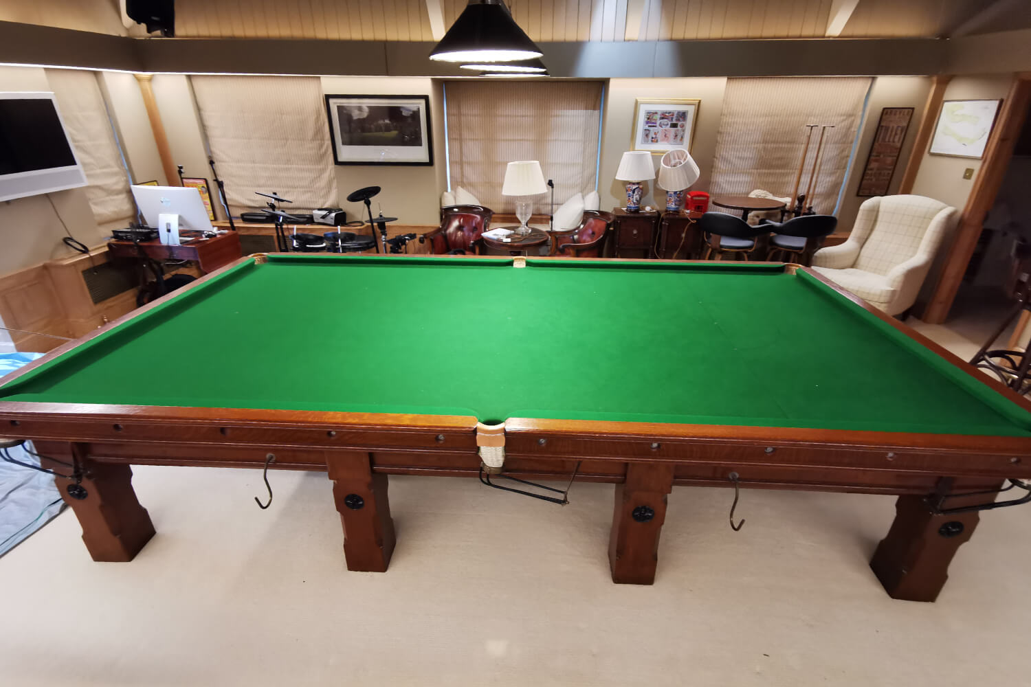 Fully Refurbished 12ft Early 1900s Solid Wood Slate Bed Snooker Table