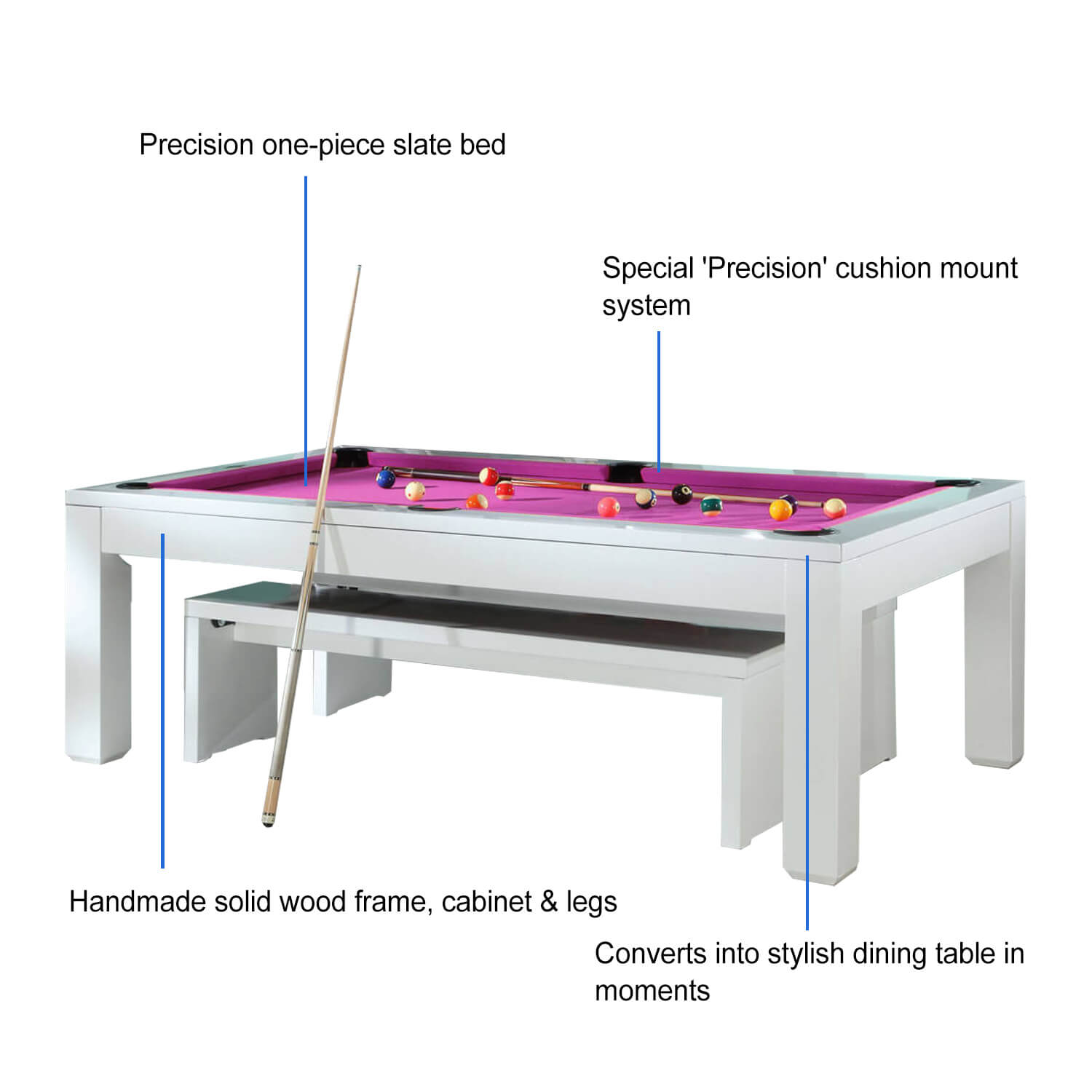 The Phoenix Solid Wood 7ft Slate Bed Pool Dining Table