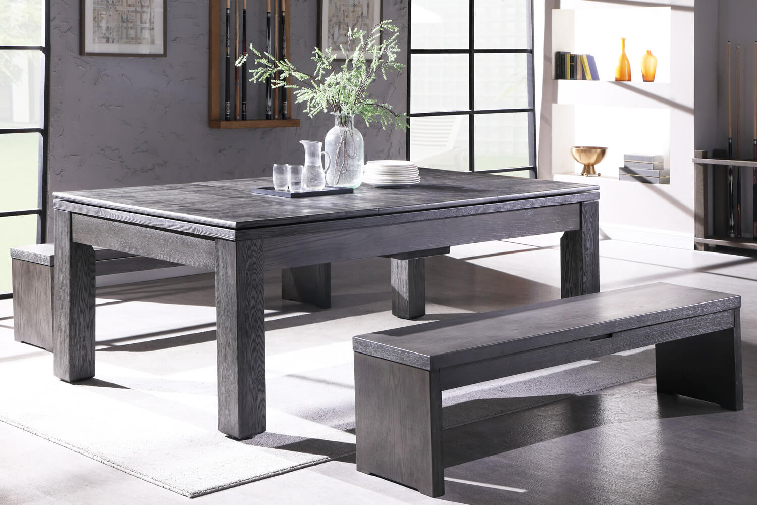 Pureline Lux Grey Solid Oak Slate Bed Pool Dining Table