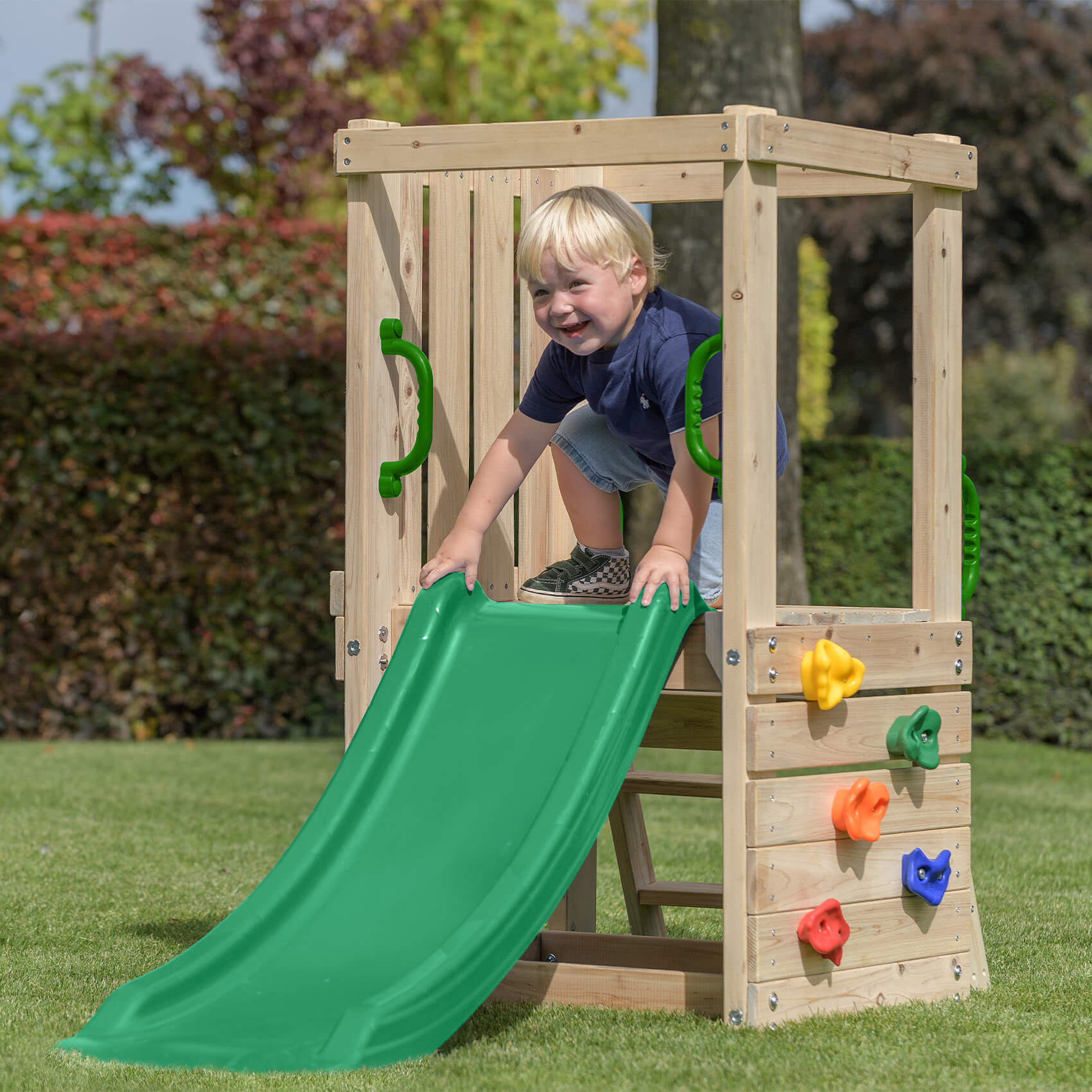 Mari Small Wooden Climbing Frame Tower with Slide by Swing King