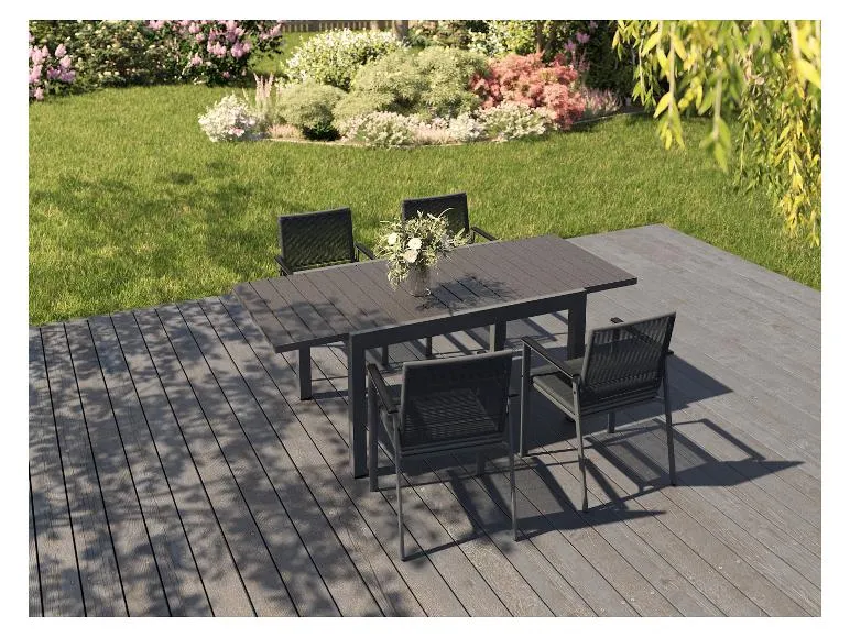 Alu-Rope-Set »Miami«, 5-teilig - Ausziehtisch und 4 Stapelsessel, anthrazit