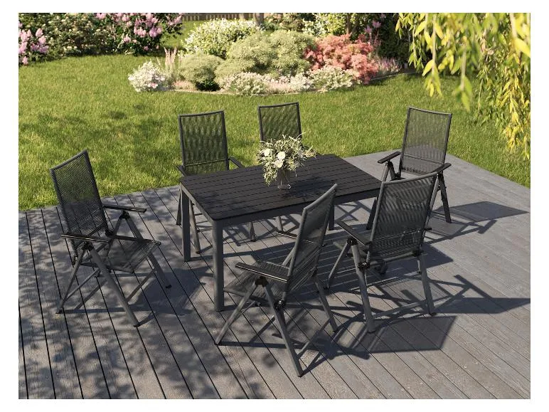 Alu-Rope-Set »Miami«, 7-teilig - Standardtisch & 6 Hochlehner, anthrazit