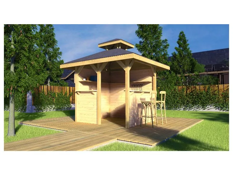 Holzpavillon mit Tresen, 21 mm Wandstärke