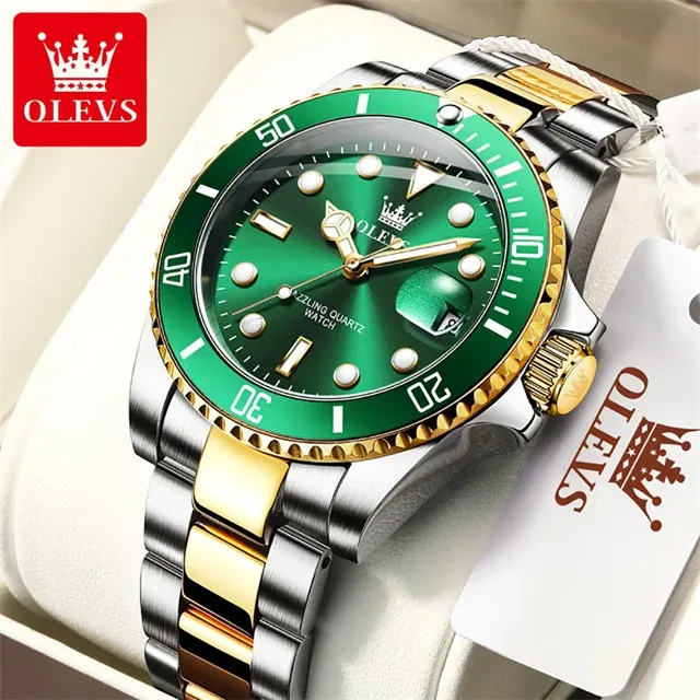OLEVS Men's Watch Luxury Top Brand One-Way Rotating Outer Ring Design Quartz Watch for Men Auto Date Waterproof Wrist Watches