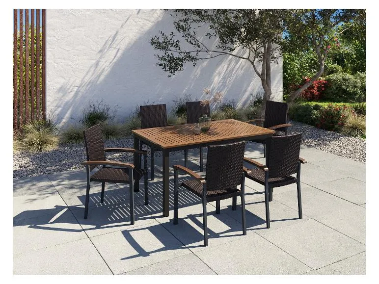 Geflecht-Set »Valencia«, 7-teilig - Standardtisch & 6 Stapelsessel, braun