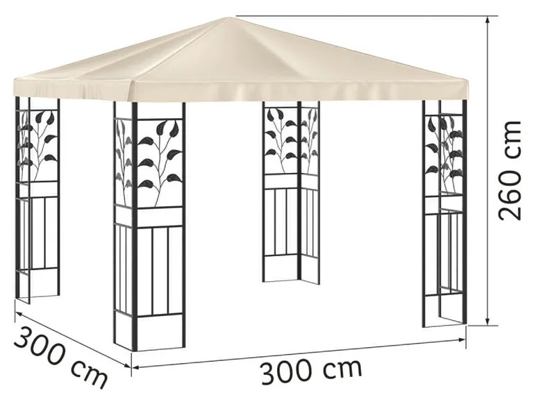 Pavillon, 3 x 3 m, mit Stahlgestell, beige